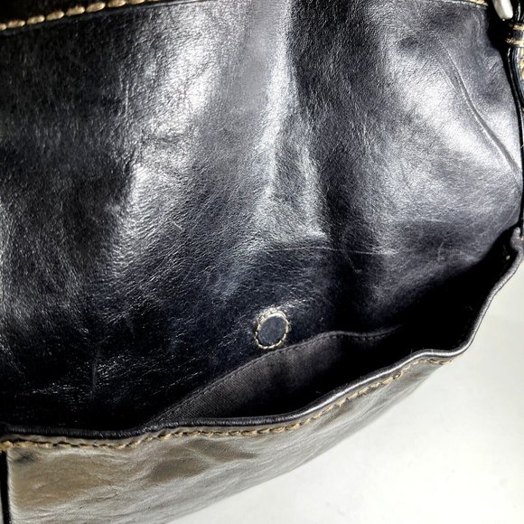 Fossil Large Black Canvas Black Leather Trim Shoulder Bag - Picture 6 of 12
